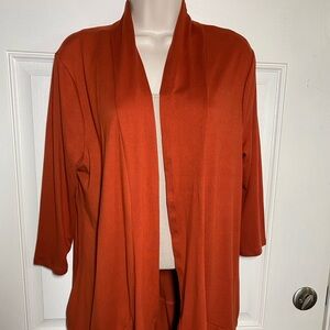 Open Front Burnt Orange Cardigan by Jade by Jane with side pockets 3/4 sleeves